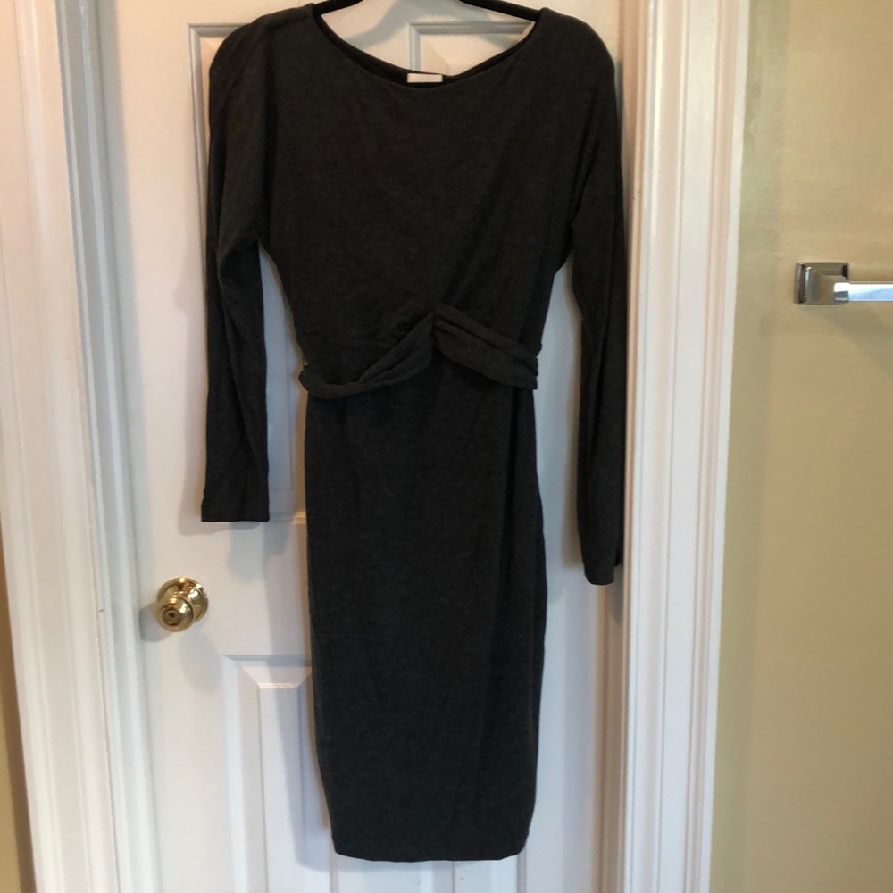 Long sleeve grey maternity dress